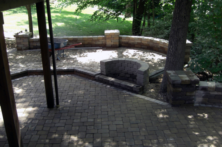 Suncraft Design Build custom outdoor fireplace with stone patio and landscaping Columbus Ohio