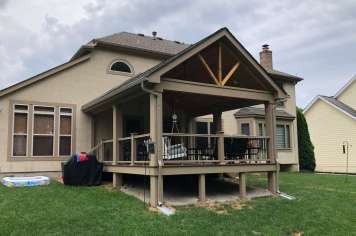 Suncraft Design Build custom open porch with timber frame roof and deck Columbus Ohio
