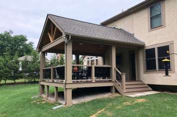 Suncraft Design Build custom open porch with timber frame gabled roof residential home Columbus Ohio