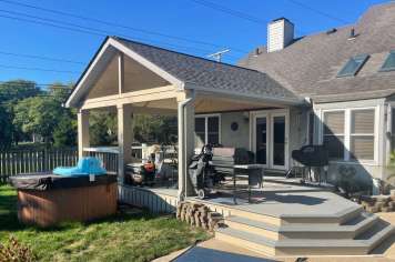 Suncraft Design Build custom open porch with gabled roof and outdoor seating patio Columbus Ohio