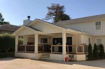 Suncraft Design Build custom open porch with gabled roof outdoor kitchen and patio Columbus Ohio