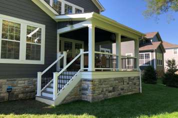 Suncraft Design Build custom open porch with stone columns and stairs residential home Columbus Ohio