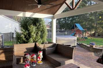 Suncraft Design Build custom open porch interior with outdoor seating and backyard view Columbus Ohio