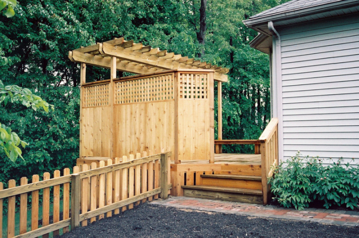 Suncraft Design Build custom cedar pergola with wood posts and deck Columbus Ohio