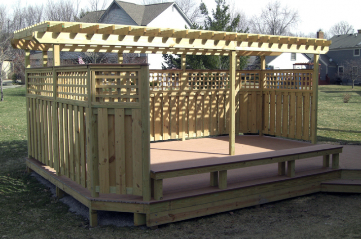 Suncraft Design Build custom wood pergola with open beam roof over deck Columbus Ohio
