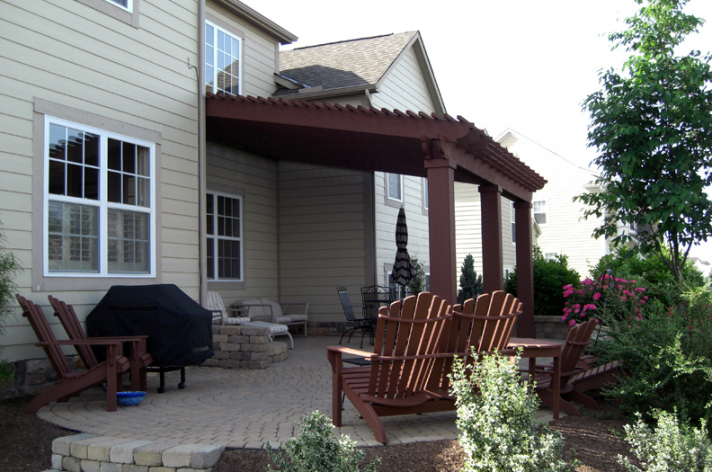 Suncraft Design Build custom attached pergola with wood beams residential home Columbus Ohio