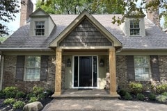Suncraft Design Build custom portico and front porch addition stone and wood column residential home Columbus Ohio