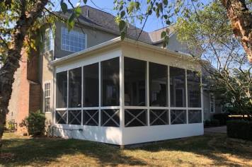 White screened porch interior Columbus Ohio vaulted ceiling