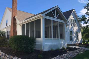 White screened porch Columbus Ohio brick foundation residential