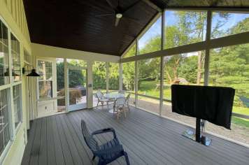 White screened porch Columbus Ohio residential addition stairs