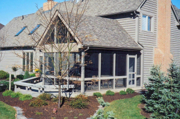 Gable screened porch Columbus Ohio white exterior residential addition